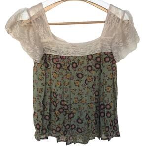 Petticoat Alley Floral Print Top with Lace Details size S Boho Fairycore